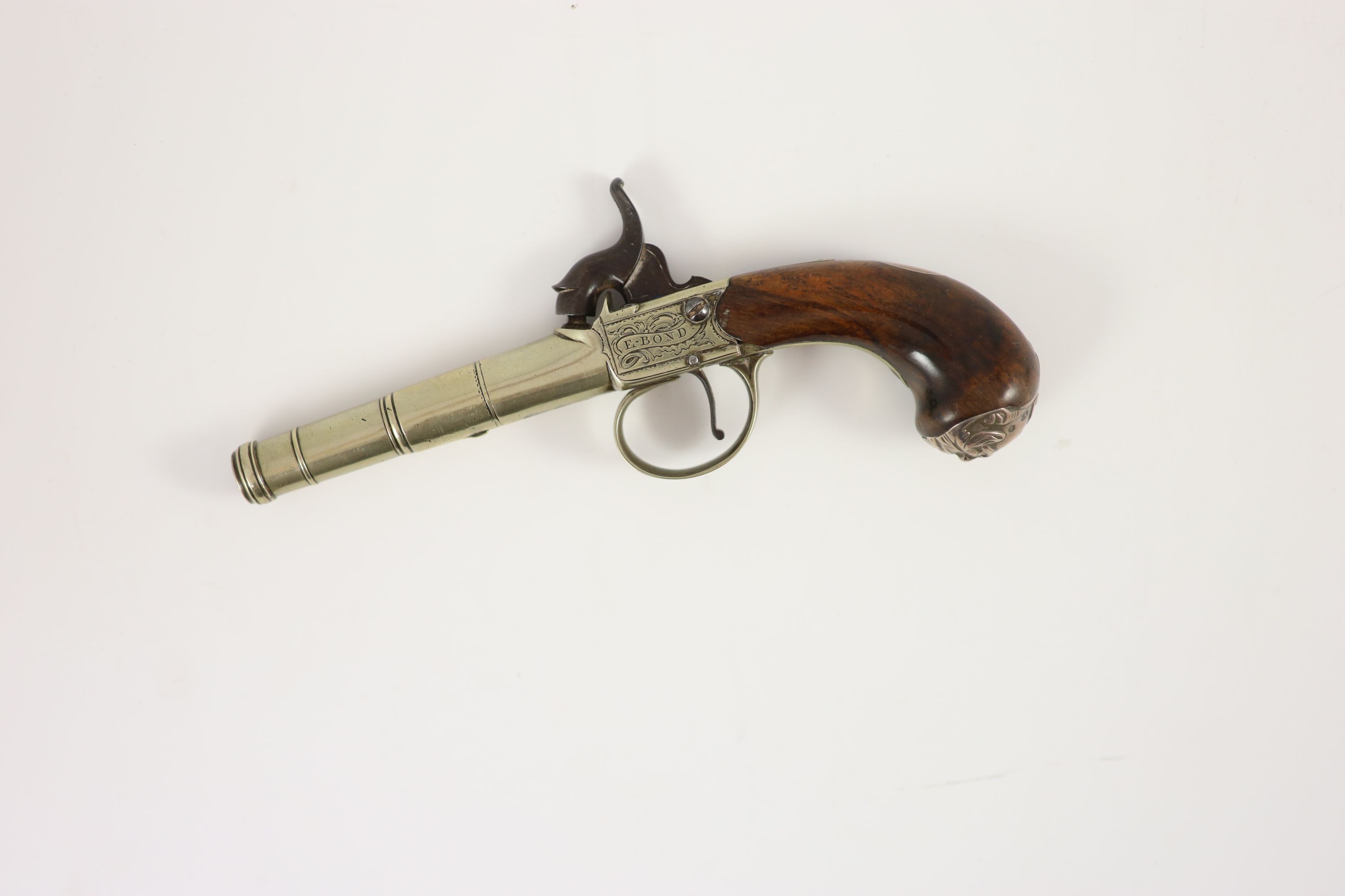 A pair of E.Bond of London boxlock pistols 18.5cm.